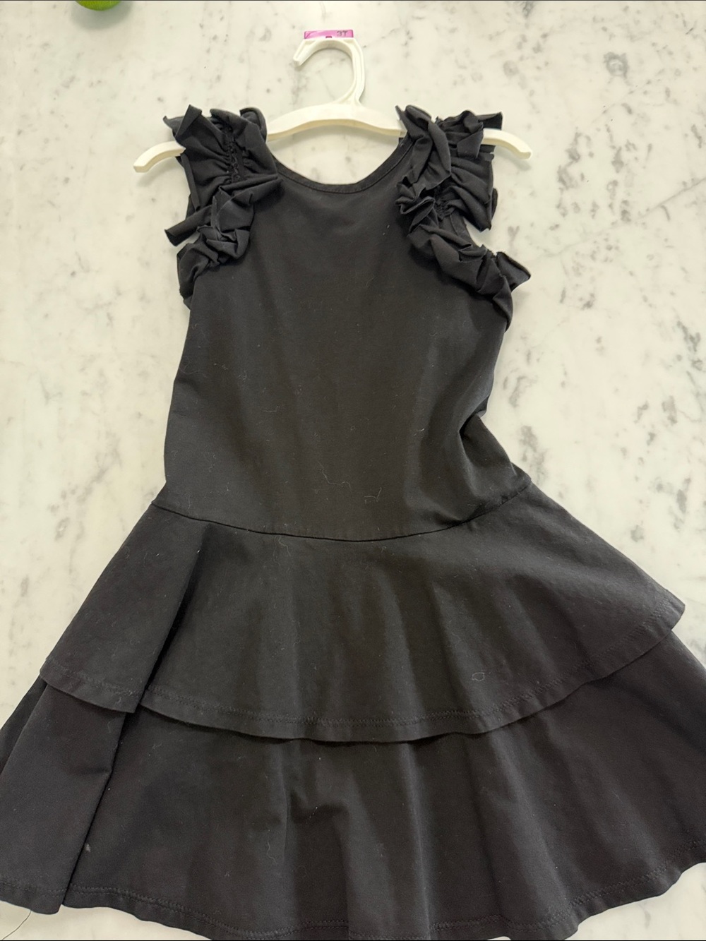 Girls Black Ruffle Sleeve Tiered Dress